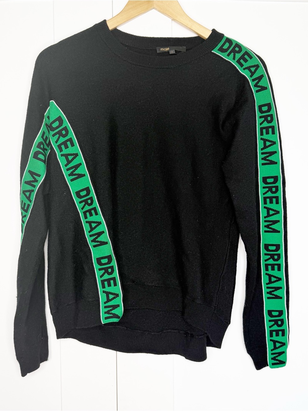 Maje Maley "Dream" Ribbon Sweater 2 US Medium black luxury wool blend casual